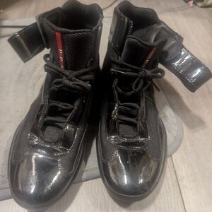 Prada Black Glossy High-Top Sneakers